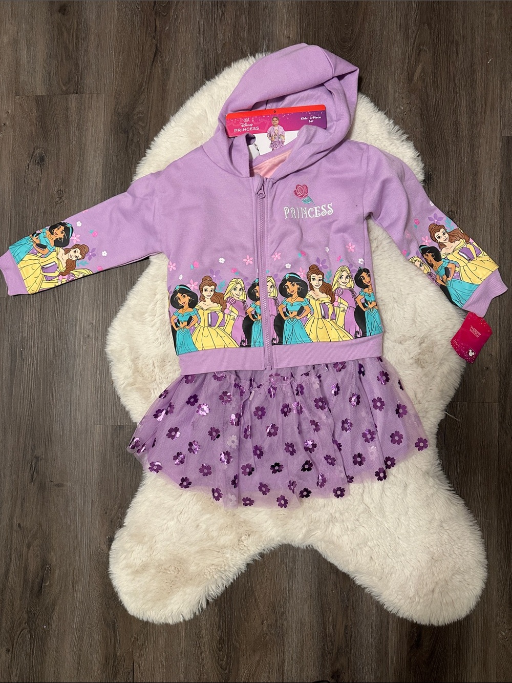 Disney Purple Princess Hoodie, Tee with Floral Tutu size 6